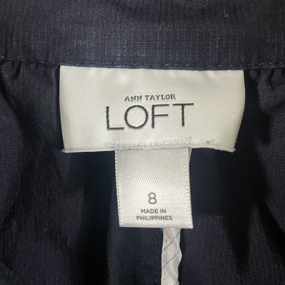Ann Taylor Loft Jacket Belted Blazer 3/4 Sleeve Button Up Navy Women's Size 8 - Picture 2 of 9